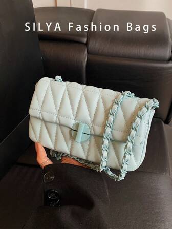 Bolso de hombro cruzado acolchado y en zig-zag de moda - Bolso de mano compacto de PU para mujeres con cierre de  de solapa