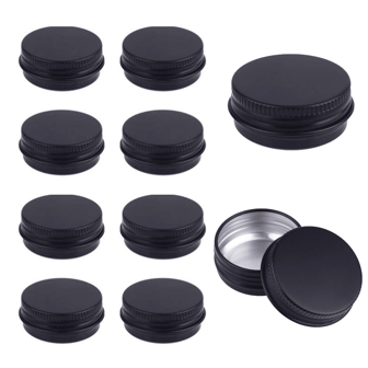 Set Of 10, 5ml/10ml/15ml/30ml Aluminum Cans, Leakproof Cosmetic Containers With Round Screw Caps, Black Metal Jars For Ointments, Balms, Lipsticks, Refillable Beauty And Personal Care Products