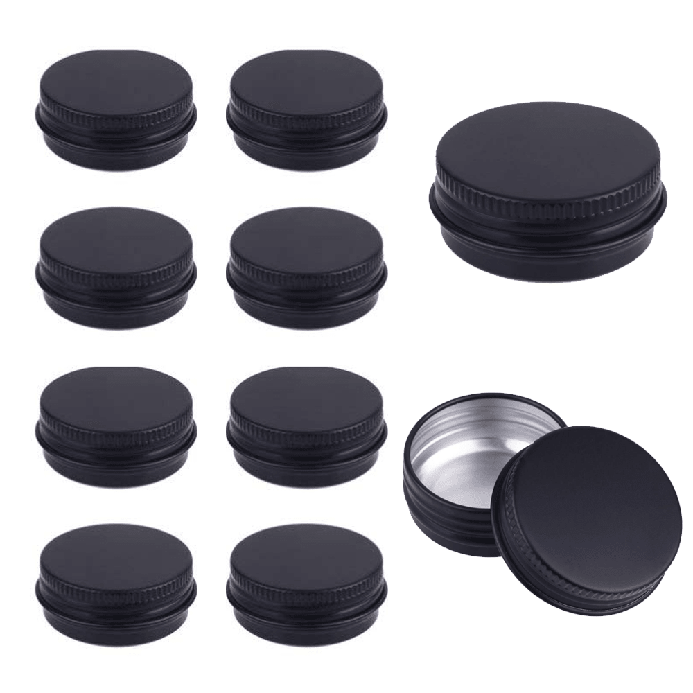 Set Of 10, 5ml/10ml/15ml/30ml Aluminum Cans, Leakproof Cosmetic Containers With Round Screw Caps, Black Metal Jars For Ointments, Balms, Lipsticks, Refillable Beauty And Personal Care Products