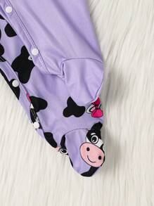 2pcs/Set Cute Cartoon Cow Print Footed Jumpsuit Romper - Purple - View 5