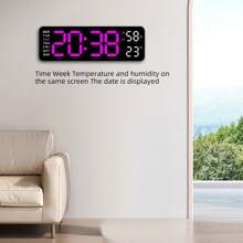 9-Inch Large Display Digital Wall Clock, With Temperature/DST/Auto Dimming/Humidity/Alarm, 12/24 Hour Format, Silent Operation, Suitable For Living Room Decor, Powered By Adapter (Battery For Memory Only, Not Included), Great For Birthday, Graduation, Bedroom, Dorm, Back To School, Campus Decor, Surprise Gift, Home Decor, Study Supplies - Multicolor - View 6