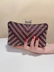 水钻闪光小手拿包绿色派对晚宴舞会活动晚宴包金属复古手提包单肩包 - 紫色 - 查看 3