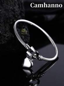 Camhanno 1 件复古简约不锈钢马蹄形吊坠爱心手镯（男士/女士礼物）适合送给丈夫的节日礼物 - 馬蹄扣愛心手鐲 - 查看 6