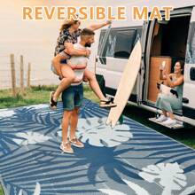 Outdoor Rug For Patio Plastic Straw Rug Reversible Mats UV Resistant Camping Mat Waterproof Patio Rugs For Picnic Balcony Beach Deck - Blue - View 4