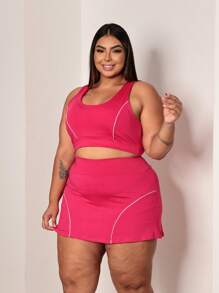 Top + Shorts Skirt Set Workout Gym Plus Size Women's Clothing - 紫羅蘭色 - 查看 1