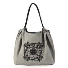 MZTKIN New Casual Elegant Embroidered Dark Gray Mandala & Paisley Flower Pattern, Foldable Nylon Shopping Bag, Large Capacity Handbag Tote, Suitable For Commuting, Shopping, Beach Party