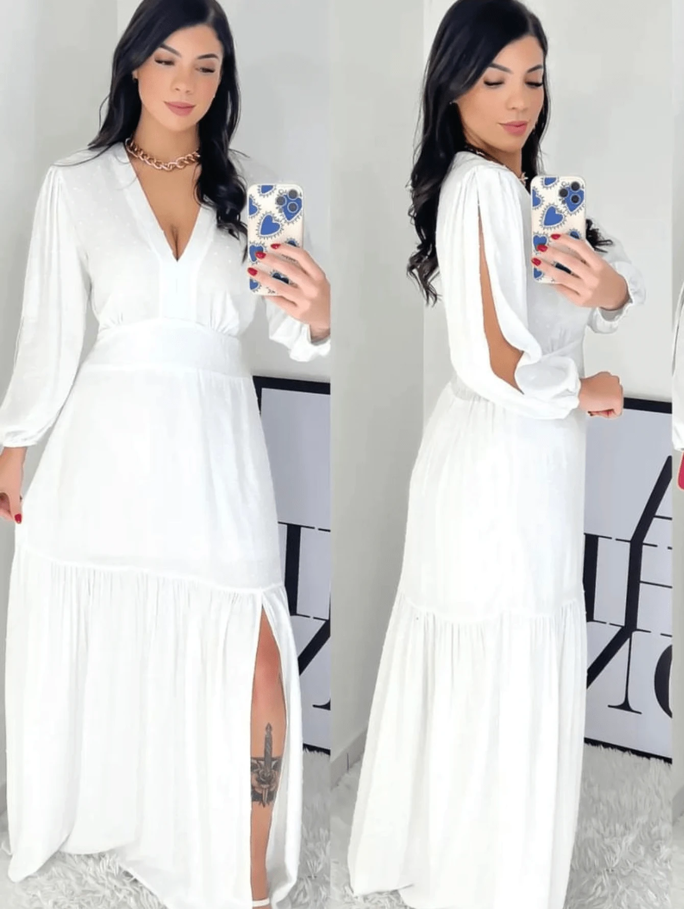 Evangelical Fashion Duna Long Dress Hollow Out, Slit Elegant Luxury Party - 白色 - 查看 1