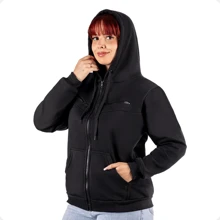 Blusa de Frio De Moletom Raglan Feminino Casaco Com Capuz e Zíper - Preto - Visão 6
