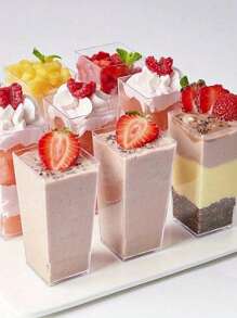 50pcs/Set Slanted Transparent Plastic Cups For Pudding, Mousse, Jelly, Party, Suitable For Mousse, Pudding, Desserts, Mini Ice Cream Cakes Etc. Reusable For Dessert Decoration, Birthday Party, Wedding Party And Other Events (Additional 10pcs Available For Purchase) - Multicolor - View 8