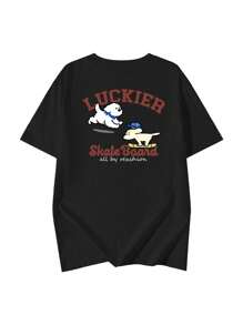 Women's Summer New Letter Print Short Sleeve T-Shirt, Casual Loose Fit Round Neck Minimalist Design Top