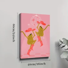 1pc Framed Canvas Poster, Pink Frog Wall Art Cute Dancing Makeup Cowgirl Shoes Wall Decor Wall Art Canvas Paintings, Ideal Gift For Bedroom Living Room Corridor Wall Art Room Decoration - 彩色 - 查看 9