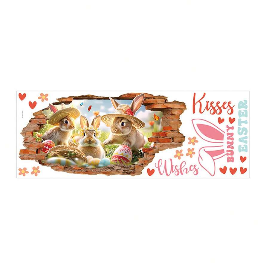 Pegatinas de pared de Pascua, lindas pegatinas 3D de conejo que se abren paso a través de la pared, calcomanías artísticas para ventanas, decoraciones para la oficina y el dormitorio. - Multicolor - Ver 1