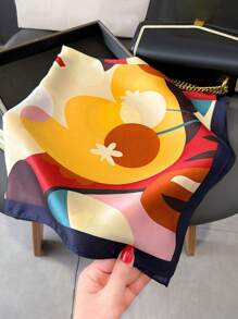 1 pièce Foulard carré petit de 70 cm en faux soie à imprimé floral, nouveau foulard de mode printemps/été pour femmes, foulard polyvalent, lien pour cheveux, bandeau, cravate de cou stylée