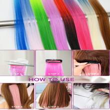 5Pcs Clip In Colored Hair Extensions For Kids, 22 Inches Rainbow Long Straight Hairpieces Synthetic,BEAHOT Hair Extensions-Pretty Gift For Cosplay Dress Up Fashion Party Birthday - Multicolor - View 7