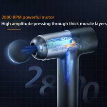 PHILIPS 筋膜槍PPM3203G 長效續航 加長手柄 高能量馬達 6款按摩頭 7擋調整 8mm深度按摩 黑色