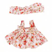 17厘米高毛绒娃娃服装，经典宽肩带兔子纽扣花裙+蝴蝶结头饰，娃娃换衣服配件，节日、春季、户外活动、派对礼物 - 彩色 - 查看 14