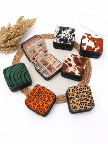 1pc Animal Print (Leopard & Cow) Faux Leather Jewelry Box, Detachable And Stylish, Suitable For Valentine's Day, Mother's Day, Birthday, Graduation Gifts