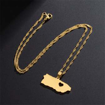 不锈钢波多黎各心形地图吊坠项链 波多黎各人珠宝礼品