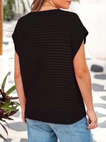 Womens Spring Tops 2025 Summer Shirts Crochet Cap Sleeve Sweater Pullover Cute Crew Neck Hollow Out Beach Cover Ups - màu đen - Xem 6