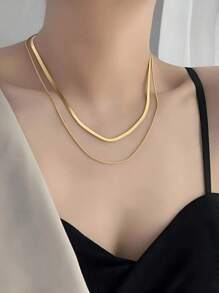 蛇链项链 人字形项链 金色颈链 女士项链 女孩礼物 - 金色 - 查看 2