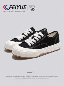 FEIYUE. 1 Pair Unisex Lace-Up Canvas Shoes, Casual Versatile Lightweight Breathable Shoes, Women Outdoor Low-Top Athletic Couple Sneakers