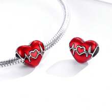 WOSTU 1 pièce Pendentif en argent sterling 925 avec cerise rouge émaillée et forme de cœur, accessoire pour bracelet et collier de femme
