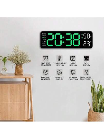 Large Display Digital Wand Clock, Inch LED Klok Living Room ation, Temperature/DST/Automatic Dimming/Humidity/Alarm 12/24 Hour, Silent Everyone,Plug In The Battery Is Just Memory Function (No Adapter) Birthday Graduation Bedroom Dormitory Back To School Surprise Home Supplies view 2