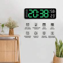 9-Inch Large Display Digital Wall Clock, With Temperature/DST/Auto Dimming/Humidity/Alarm, 12/24 Hour Format, Silent Operation, Suitable For Living Room Decor, Powered By Adapter (Battery For Memory Only, Not Included), Great For Birthday, Graduation, Bedroom, Dorm, Back To School, Campus Decor, Surprise Gift, Home Decor, Study Supplies - Multicolor - View 4
