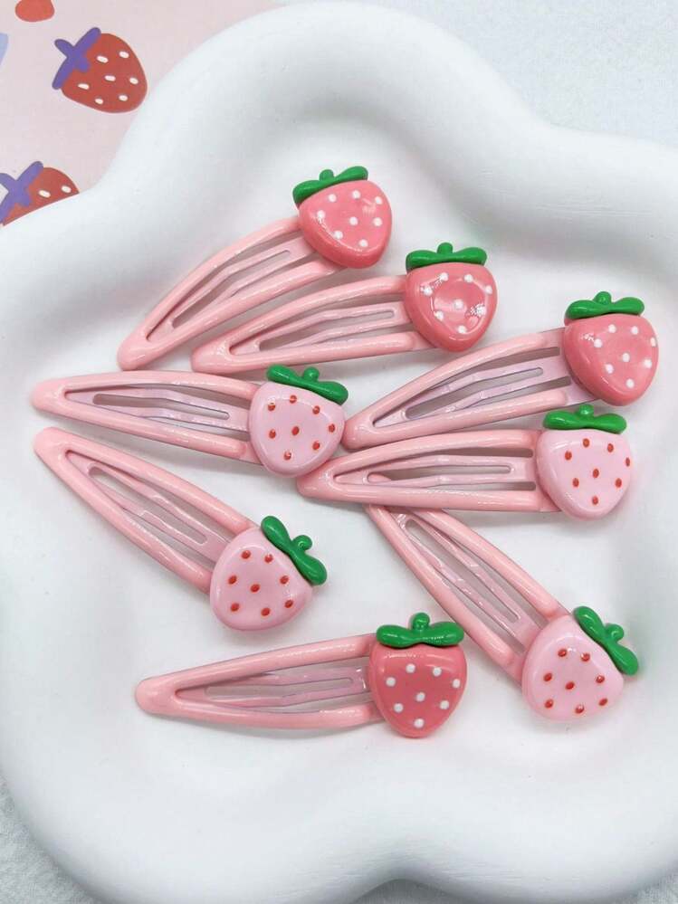 ストロベリー柄 ヘアクリップ 4個セット、かわいいバレンタインデー用