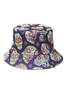 1pc Women's Fashionable Reversible Skull & Robot Print Bucket Hat, Suitable For Spring/Summer Daily Outfit - A - View 5