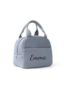 1pc Embroidery Customization Corduroy Lunch Bag, Solid Color Simple Insulated Lunch Bag, School Lunch Box, Food Bag, Casual Picnic Bag, Camping Bag, Cooler Bag, Suitable For Office, School, Leakproof, Portable Large Capacity, Suitable For Travel Picnic, Contracted,Funny,Kawaii,Y2K,Minimalist,Commuting,Business Casual,Basics,Custom,Personalized,Unique,Customized,For Anniversaries,For Birthdays,For Holiday/ Vacation,For Outdoors/Outings/Travel/Hiking/Stadium/Sports/Climbing,For Business/Commute/Work/Office,Travel,School Supplies,Back To School,School Gift,For Office,For School,For Classroom,For Teacher Gifts,For University,For Colleague,For Dorm Rooms,For Teacher,For Boys And Girls,For Teenagers,Junior High School Students,Middle School Students,High School Senior High School Students,College Students,University Students,Freshman,Sophomore,Underclassmen
