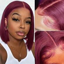 Burgundy Transparent Lace Straight 13x4 Bob Lace Front Wig Pre Plucked Transparent Bob Lace Front Human Hair Wigs 99J Red Bob Wig 8-16inch For Women - S99J - 查看 3