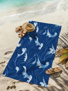 1pc Wave Design Microfiber Beach Towel, Printed Rectangular Beach Shawl Beach Mat Bath Towel Summer,Holiday