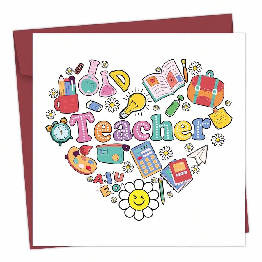 1 张教师节贺卡，带信封、教师感谢卡、生日卡、感谢卡 - 非常适合教师节、毕业典礼、生日和感谢礼物