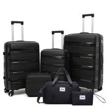 6pcs Set PP Zipper Fashion Travel Trolley Suitcase Unique Highly-Rated Luggage With Spinner Wheels + Travel Bag, Suitable For Teens, Casual Outdoor, Athletic, Vacation, Travel, Graduation Gifts, Birthday Outfit Accessories
