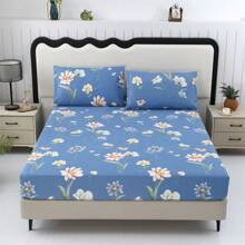 3pcs Polyester Brushed Printed Bedding Set - 1 Fitted Sheet + 2 Pillowcases (Pillows Not Included) - Blue Lovers - View 9