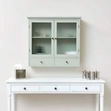 Melody Maison Sage Green Reeded Glass Wall Cabinet With Drawers - as pic - View 2