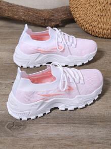 ZOSIVC 女士夏季透气网眼运动鞋，低帮拼色休闲鞋，舒适运动跑步鞋 - 淺粉色 - 查看 4