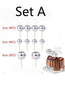10个银色迪斯科球蛋糕装饰摆件 - 完美适用于70年代迪斯科主题派对、生日和蛋糕 - 不含羽毛，玻璃材质 - 彩色 - 查看 4