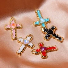 10pcs Heart Cross Stud Earrings, Fashion Versatile Charming Elegant Niche Earrings - 10pcs - View 6