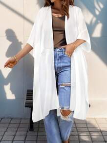 Beach Solid Open Front Kimono Women Spring Summer Plus Size Cover Up White