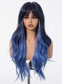 Ava WIGS 26 Inch Blue Ombre Wig Long Curly Wig For Women Synthetic Wig Colorful Punk Music Festival Wigs Daily Cosplay Party Use