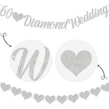 23 szt. Dekoracje na 60. rocznicę, 60. diamentowe banery ślubne z brokatem, 60. rocznica, chorągiewki i balony na rocznicowe imprezy