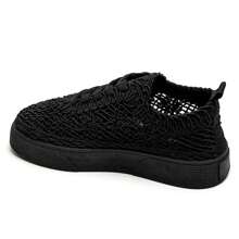 Low-Top Lace-Up Sneakers With Openwork Upper And Platform Sole - Black - View 3