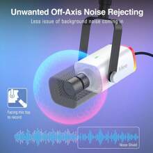 AM8 XLR/USB Dynamic Microphone Computer PC, Podcast/Gaming/Streaming/Music Recording Mic With RGB,Headphone Jack,Gain Control,Mute,Noise Cancellation - White - View 9