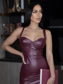 Carolina Barros Chất rắn chất liệu da PU Váy bodycon - Màu Tím - Xem 2