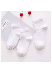 3 Pairs Of White Children's Socks Everyday Mid-Calf Unisex School Socks - trắng - Xem 4