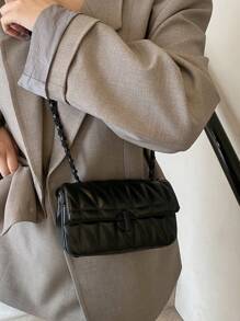 Fashion Quilted Chevron Pattern Crossbody Bag - Women Compact PU Leather Shoulder Bag With Security Twist Lock