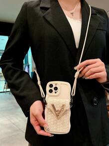 1 Ốp lưng đựng thẻ sang trọng thời trang mới có dây treo ngọc trai giả thanh lịch, tương thích với Apple 11/12/13/14/15/16/17 Pro/Pro Max, Ốp lưng bảo vệ toàn thân tối giản sáng tạo cá nhân hóa - Màu be - Xem 2