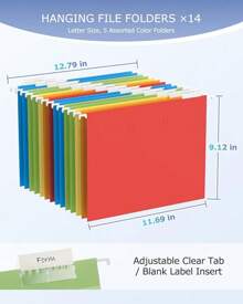 Hanging File Organizer, Mesh File Folder Box, Includes 14 Hanging Folders With Tabs, Letter-Size Storage File Crate Filing Cabinet Organizer, 1 Pack, Large-White - White - View 3